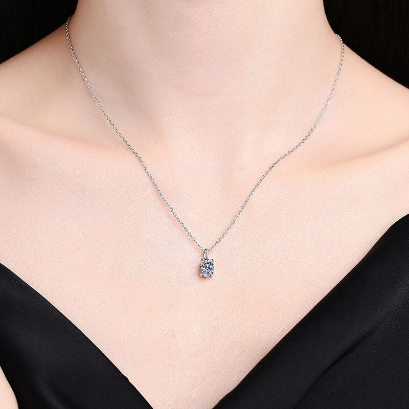 1 Carat Oval Cut Moissanite Platinum Plated 925 Sterling Silver Pendant Necklace