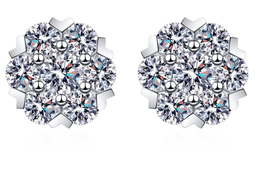 0.84 Carat Total or 1.6 Carat Total Moissanite Platinum Plated 925 Sterling Silver Snowflake Earrings