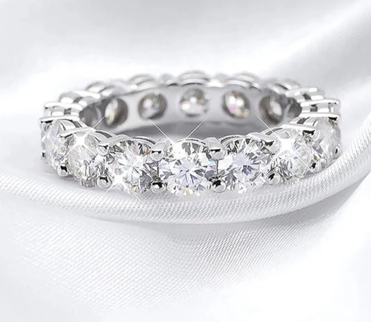 2.2 Carat Total or 8 Carat Total Moissanite Rhodium Plated 925 Sterling Eternity Band
