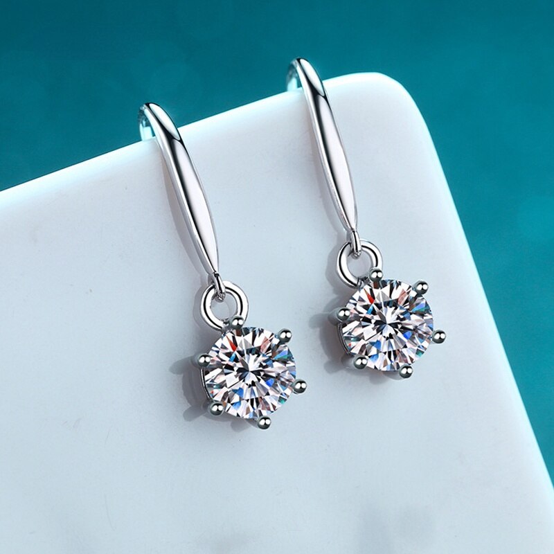 1 Carat Total or 2 Carat Total Moissanite Platinum Plated 925 Sterling Silver Hook Earrings