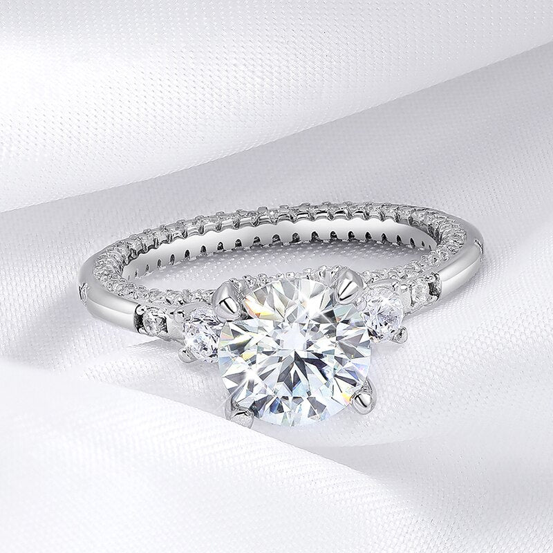 2 Carat Green, Red or White Moissanite and Zircon Accent Platinum Plated 925 Sterling Ring