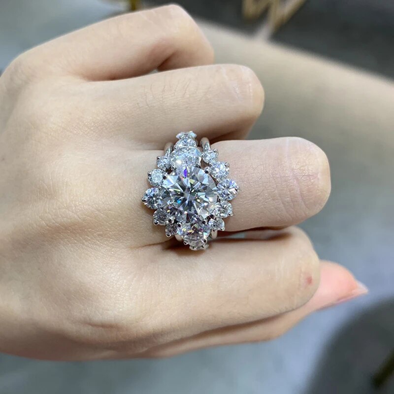 9.8 Carat Total Moissanite 18K White Gold Plated 925 Sterling Silver Bridal Set