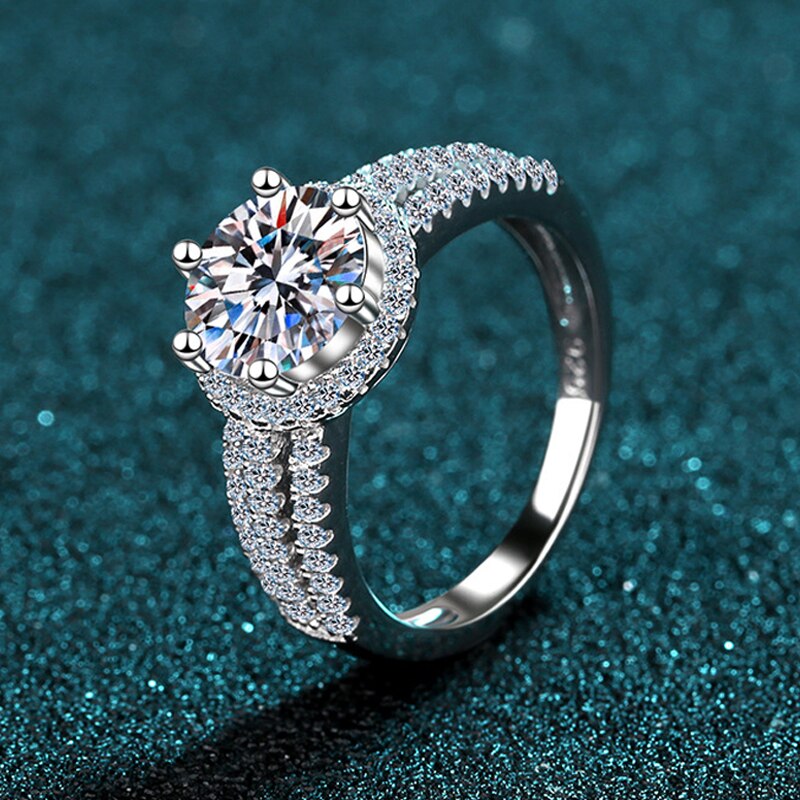 2 Carat to 3 Carat D Color VVS1 Moissanite and Zircon Accent 18K White Gold Plated 925 Sterling Ring