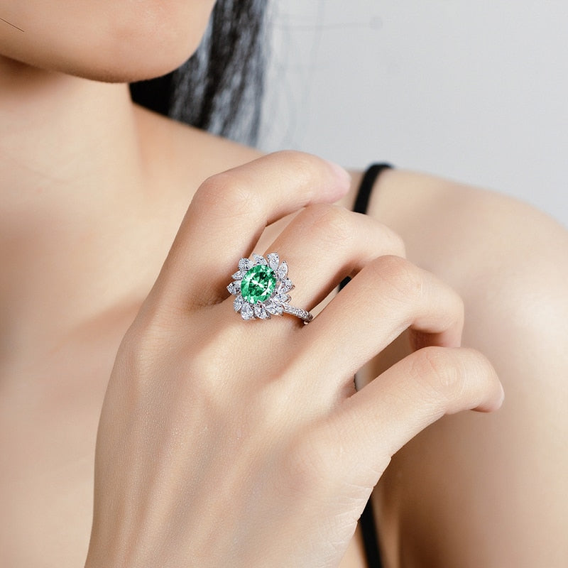 2 Carat Oval Cut Moissanite and Zircon Platinum Plated 925 Sterling Silver Cocktail/Engagement Ring 3 Colors