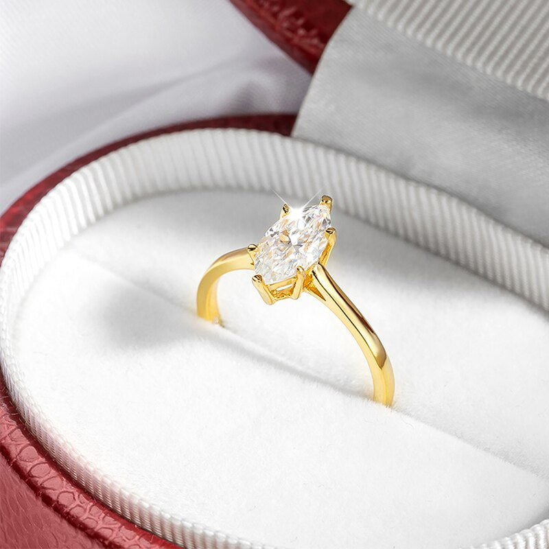 1 Carat Marquise Cut Moissanite 18K Yellow Gold Plated 925 Sterling Silver Engagement Ring
