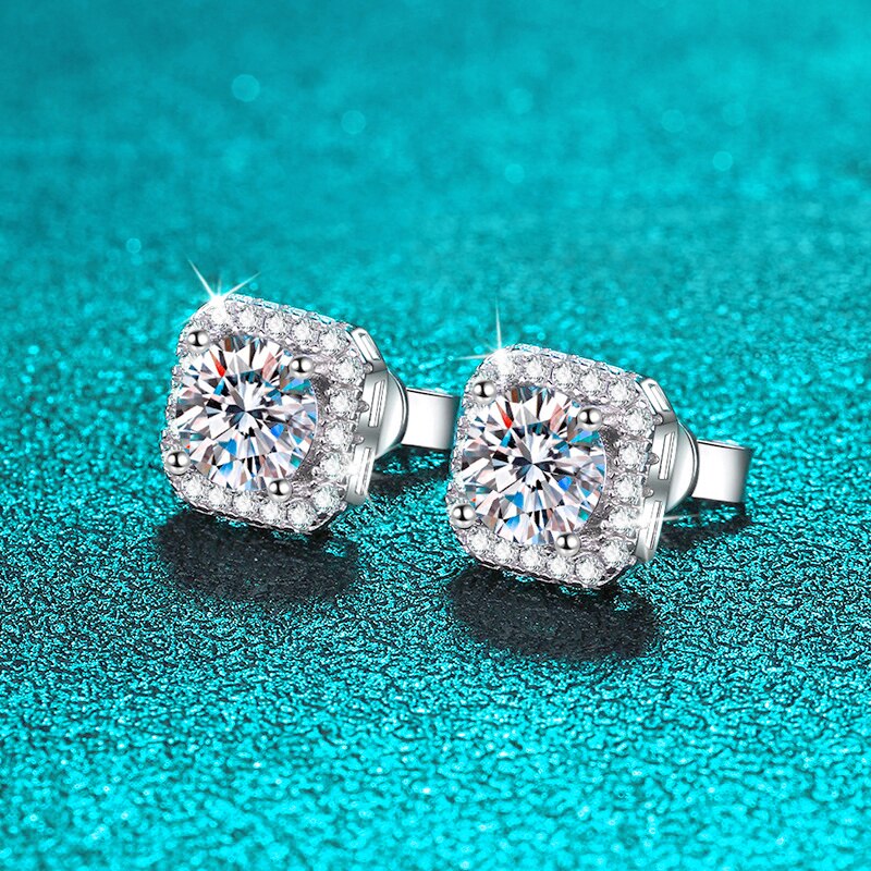 1 Carat to 2 Carat Total Moissanite and Zircon 18K Gold Plated 925 Sterling Stud Earrings