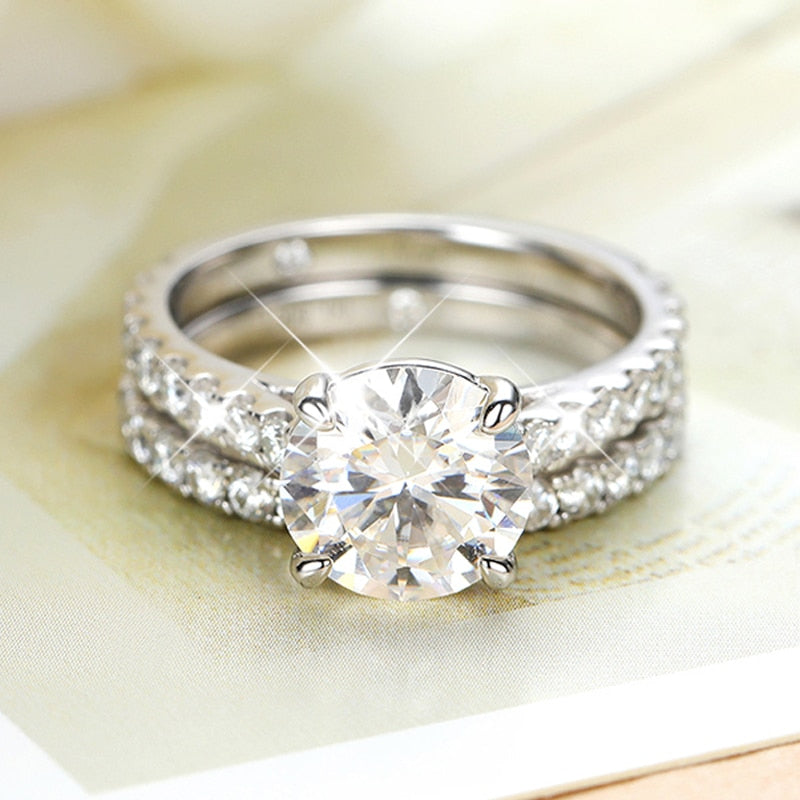 4.5 Carats Total Moissanite D Color VVS1 18K White Gold 925 Sterling Silver Bridal Ring Set
