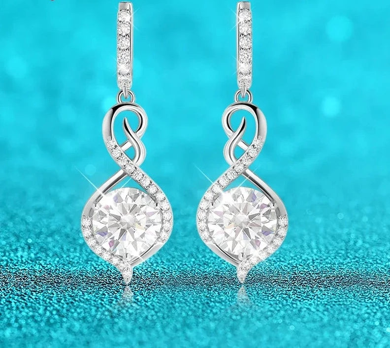 10 Carats Total or 15 Carats Total Moissanite And Zircon Platinum Plated 925 Sterling Silver Earrings or Jewelry Set