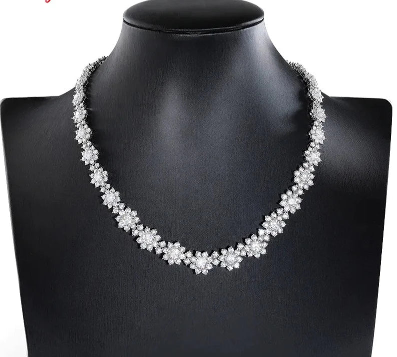 35 Carat or 39 Carat Total Moissanite Rhodium Plated 925 Sterling Silver Statement Necklace