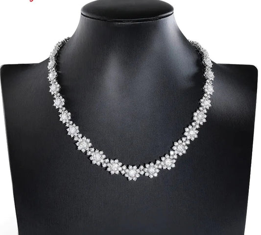 35 Carat or 39 Carat Total Moissanite Rhodium Plated 925 Sterling Silver Statement Necklace