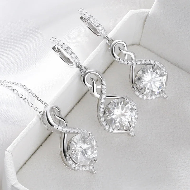 10 Carats Total or 15 Carats Total Moissanite And Zircon Platinum Plated 925 Sterling Silver Earrings or Jewelry Set