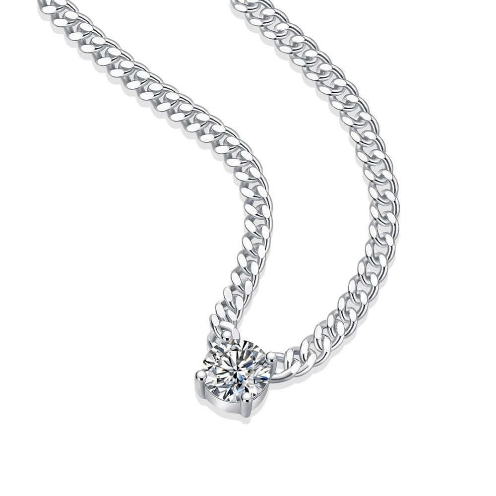 1 Carat Moissanite 18K White Gold Plated 925 Sterling Silver Cuban Chain Necklace