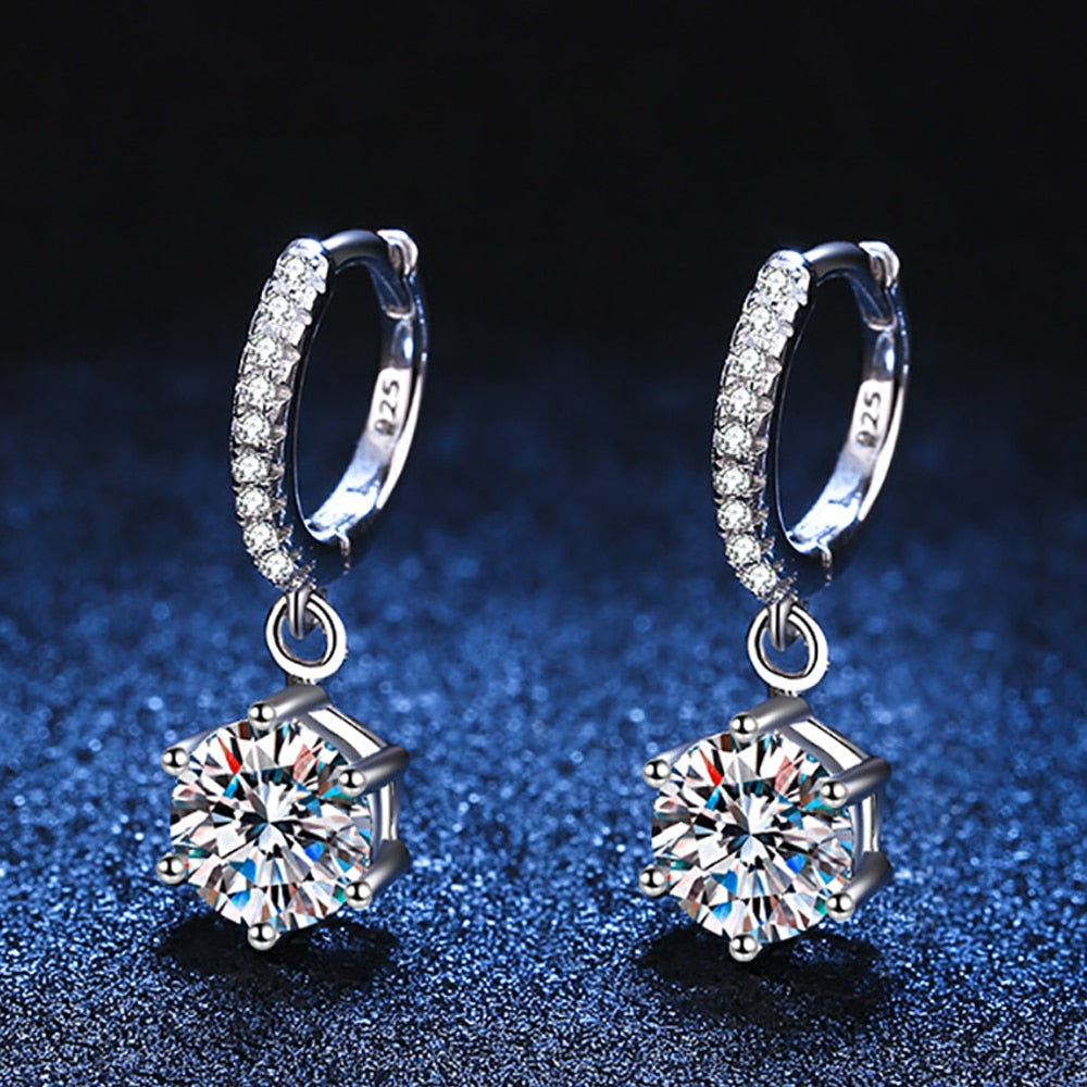 2 Carat Total Moissanite and Zircon Accent Platinum Plated 925 Sterling Silver Drop Earrings