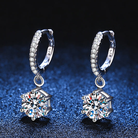 2 Carat Total Moissanite and Zircon Accent Platinum Plated 925 Sterling Silver Drop Earrings