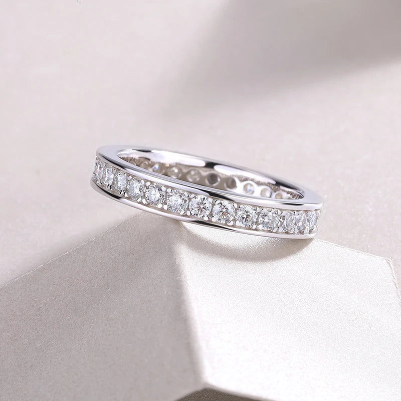 0.9 Carat Total Moissanite Platinum Plated 925 Sterling Silver Eternity Band