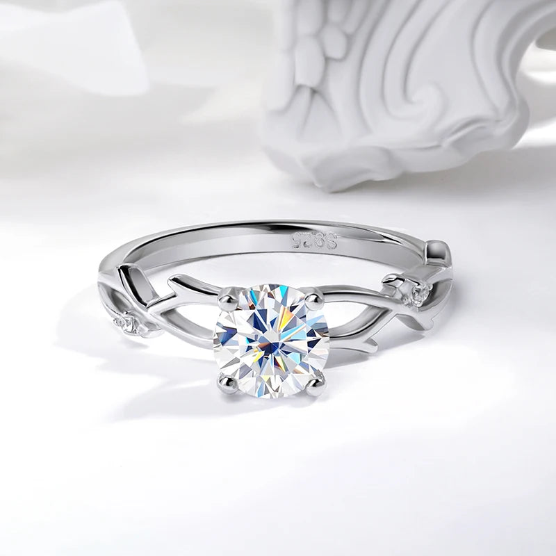 1 Carat Moissanite and Zircon 18K White Gold Plated 925 Sterling Engagement Ring