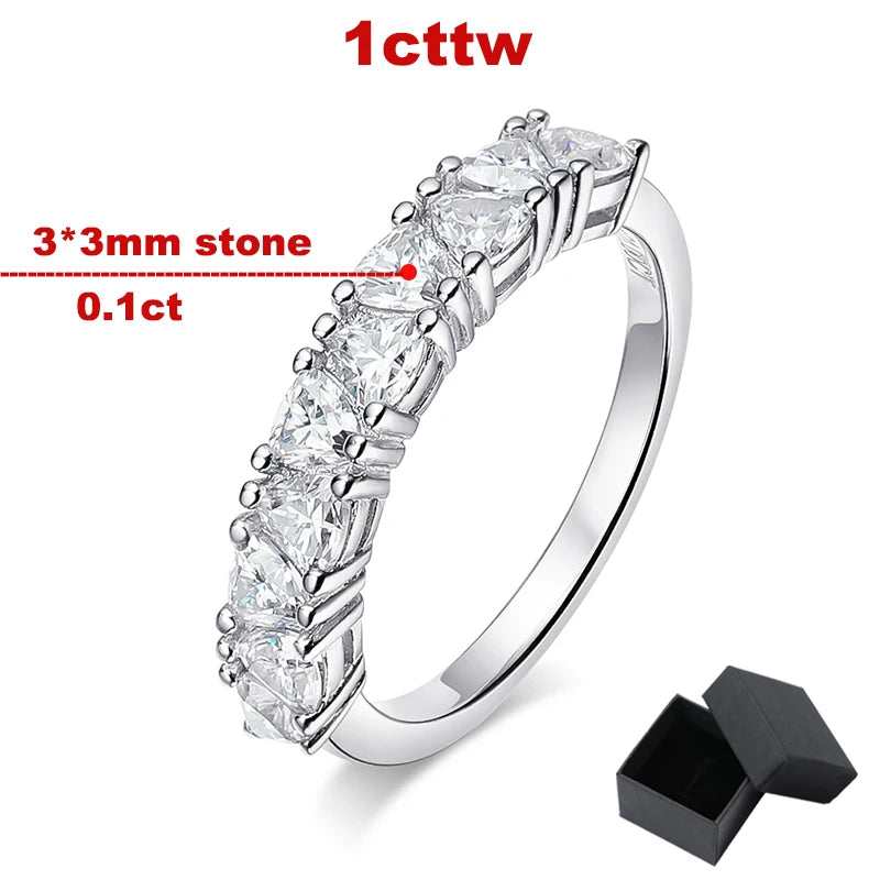 1 Carat Total Trilliant Cut Moissanite Platinum Plated 925 Sterling Anniversary Band