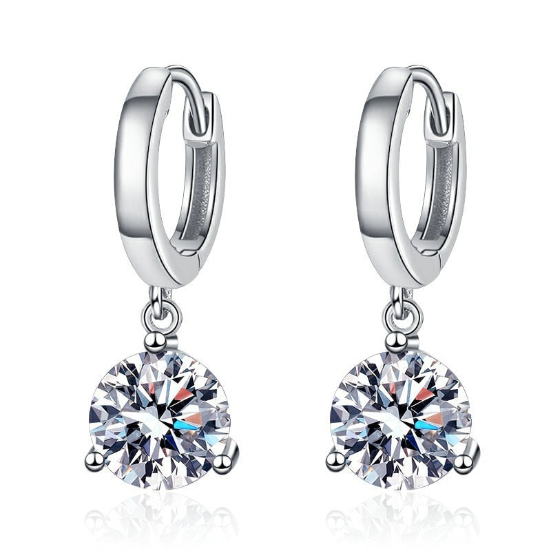 1 Carat Total to 4 Carats Total Moissanite Platinum Plated 925 Sterling Silver Drop Earrings