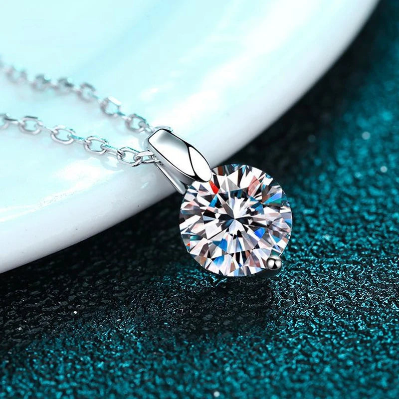 1 Carat to 3 Carats Moissanite Platinum Plated 925 Sterling Pendant Necklace