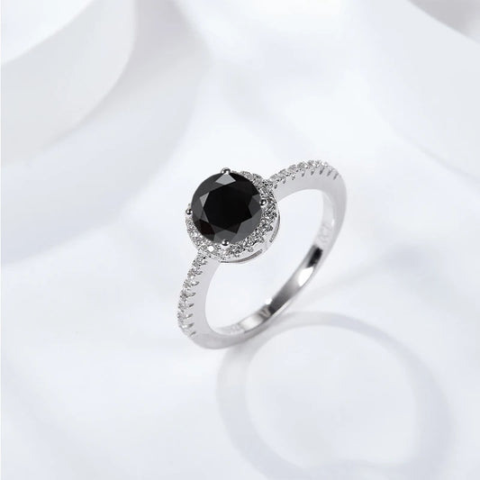1 Carat or 2 Carats Black Moissanite and Zircon 18K White Gold Plated 925 Sterling Silver Engagement Ring