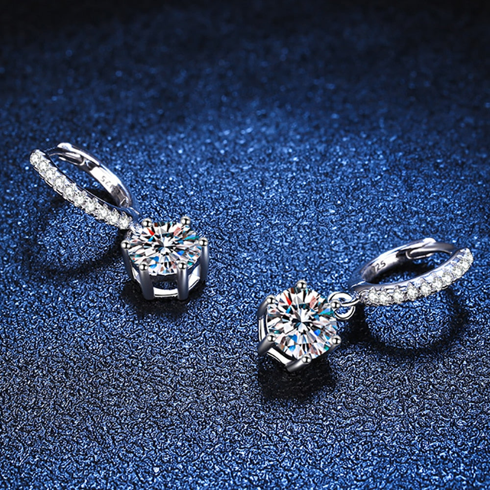 2 Carat Total Moissanite and Zircon Accent Platinum Plated 925 Sterling Silver Drop Earrings