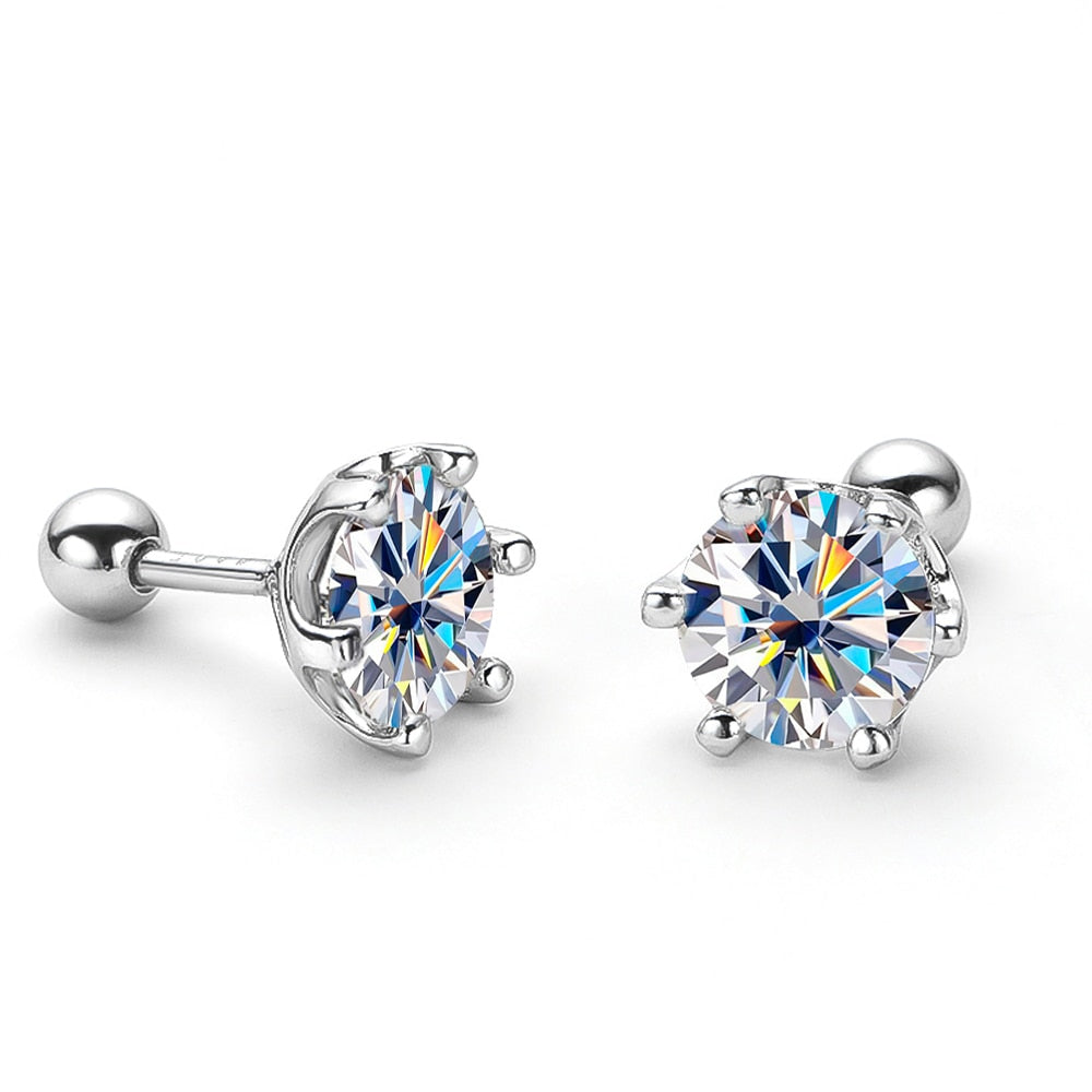 2 or 4 Carat Total Moissanite D Color VVS1 Platinum Plated 925 Sterling Silver Stud Earrings