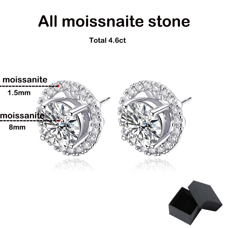 4.6 Carat Total D Color VVS1 Moissanite 18K White Gold Plated 925 Sterling 2-Way to Wear Stud Earrings