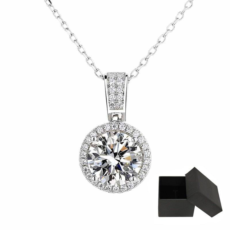 1 Carat or 2 Carats D Color VVS1 Moissanite and Zircon Accent Platinum Plated 925 Sterling Silver Pendant Necklace