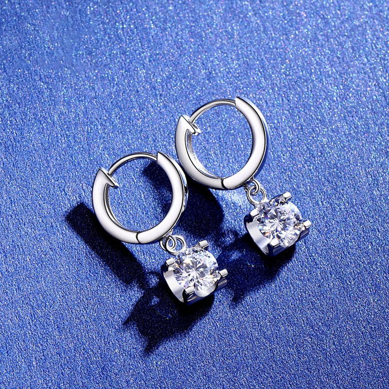 1 Carat Total to 4 Carat Total Moissanite 18K White Gold Plated 925 Sterling Silver Drop Earrings
