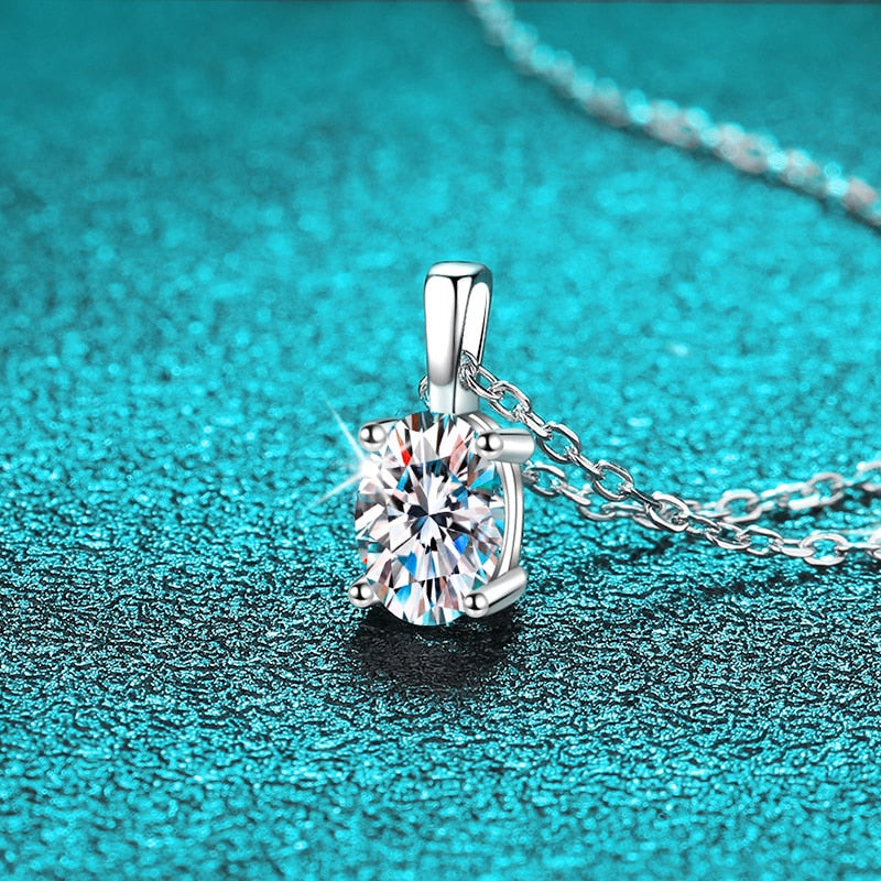 1 Carat Oval Cut Moissanite Platinum Plated 925 Sterling Silver Pendant Necklace