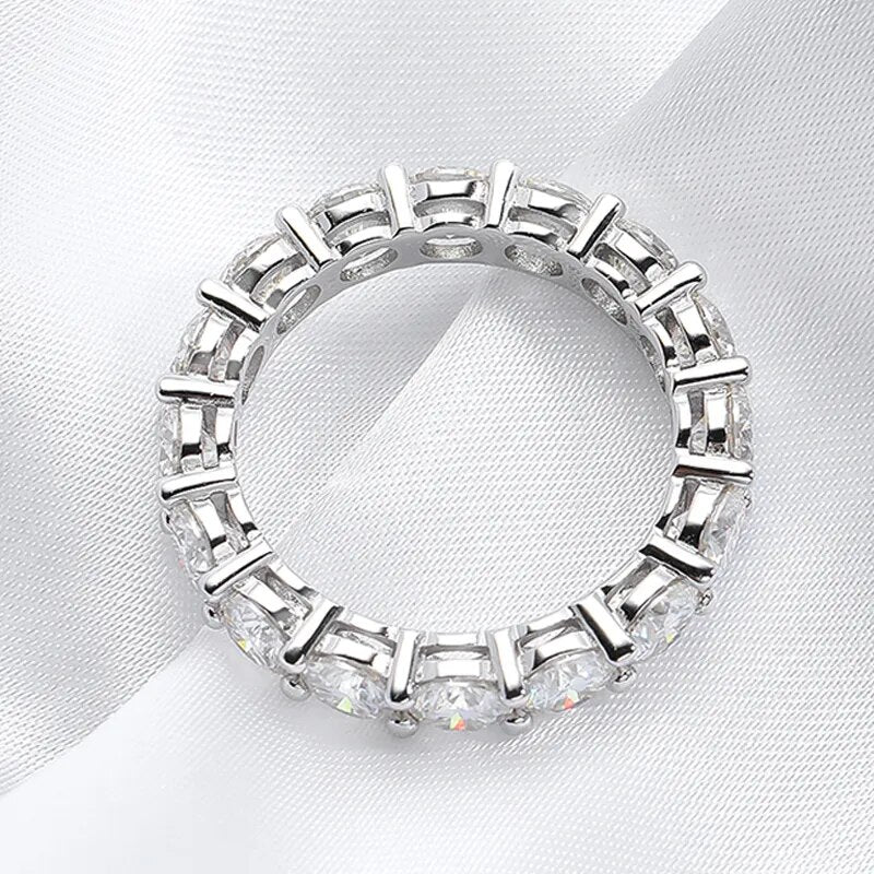 2.2 Carat Total or 8 Carat Total Moissanite Rhodium Plated 925 Sterling Eternity Band