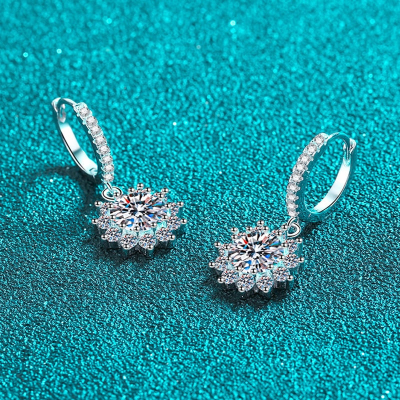 1 Carat Total to 2 Carats Total Moissanite and Zircon 18K White Gold Plated 925 Sterling Silver Drop Earrings