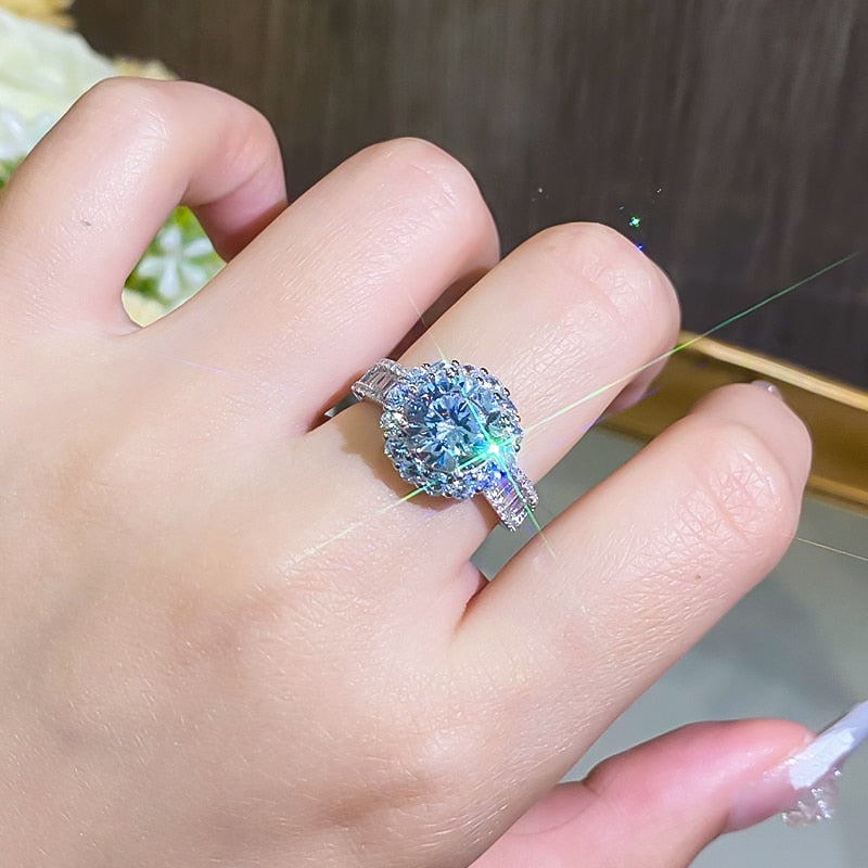 3 Carat Moissanite and Zircon Accent Platinum Plated 925 Sterling Silver Ring