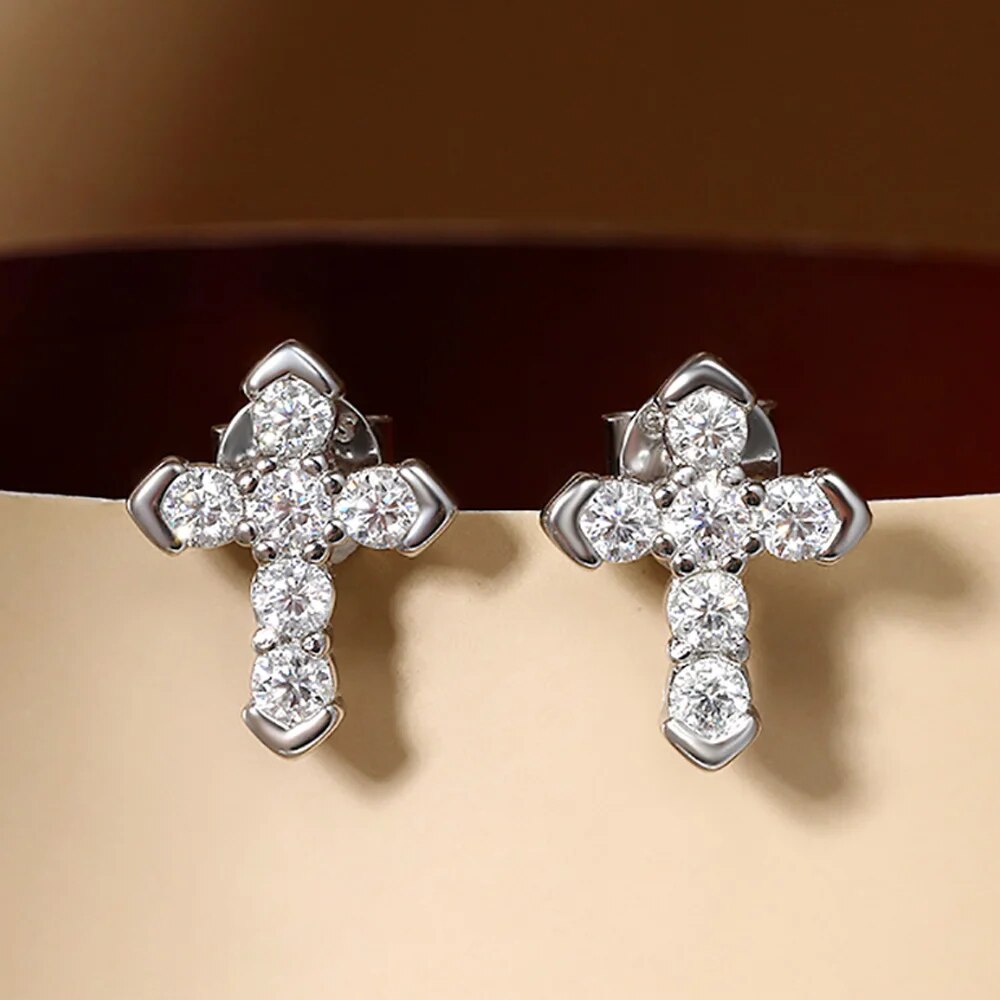 0.54 Carat Total Moissanite 18K Gold Plated 925 Sterling Silver Cross Stud Earrings