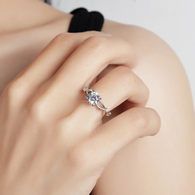 1 Carat Moissanite and Zircon 18K White Gold Plated 925 Sterling Engagement Ring