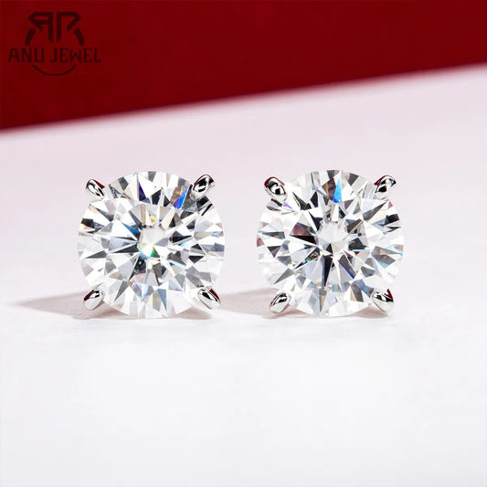 1 Carat Total to 4 Carats Total Moissanite 14K White Gold 4 Prong Stud Earrings