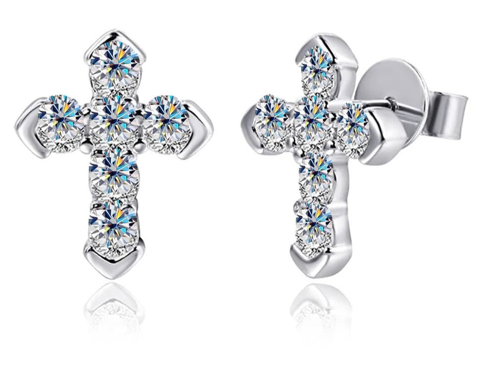 0.54 Carat Total Moissanite 18K Gold Plated 925 Sterling Silver Cross Stud Earrings