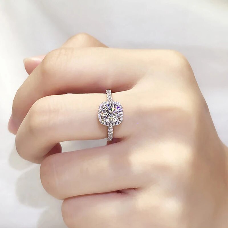 1 Carat to 3 Carat Moissanite and Zircon Platinum Plated 925 Sterling Solitaire with Accents Ring