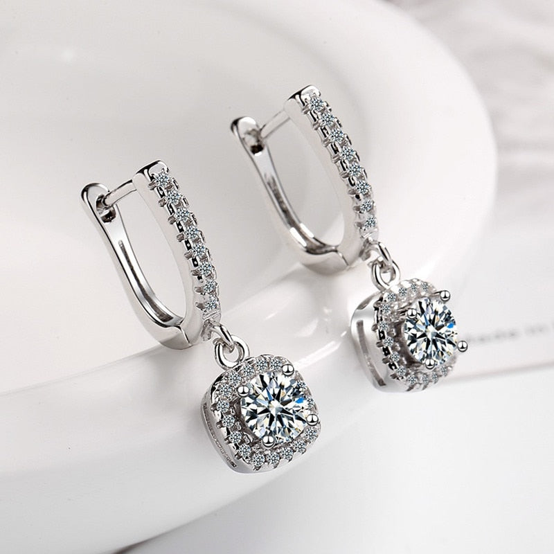 2 Carat Total to 6 Carat Total Moissanite and Zircon Accent Platinum Plated 925 Sterling Drop/Dangle Earrings