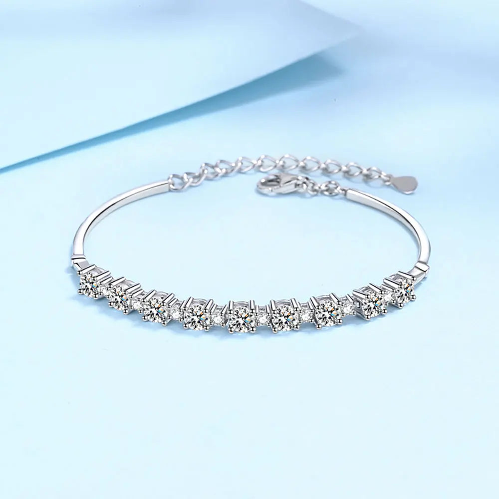 2.7 Carats Total Moissanite Platinum Plated 925 Sterling Silver Bracelet