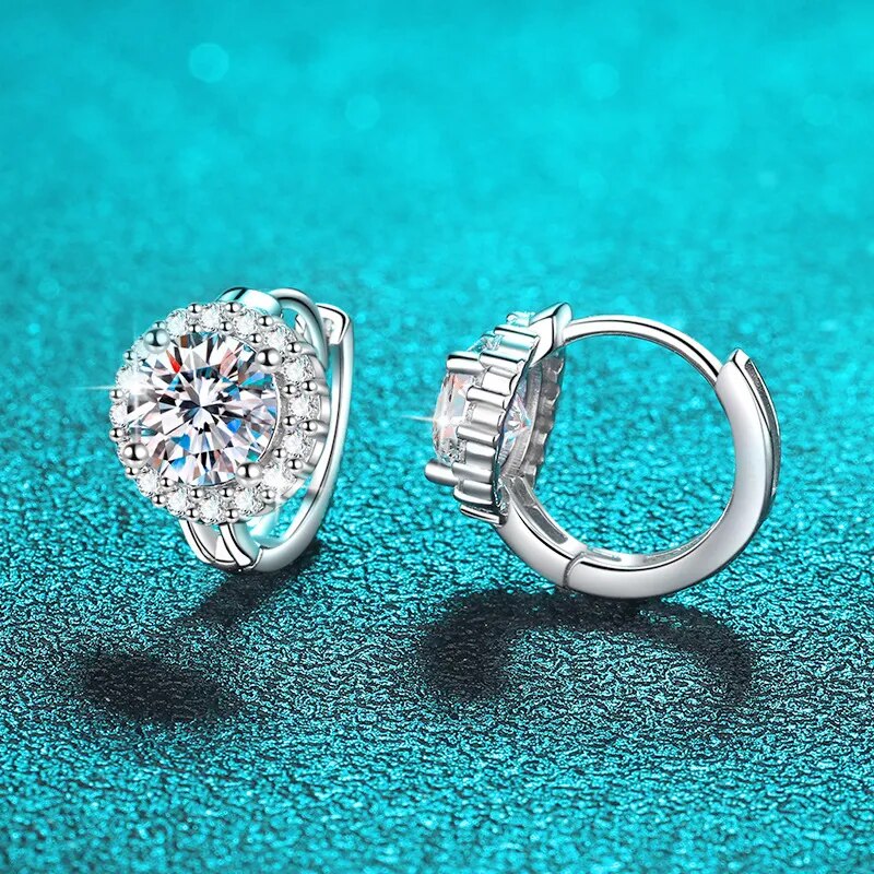 1 Carat Total or 2 Carat Total Moissanite and Zircon Accent Platinum Plated 925 Sterling Hoop Earrings