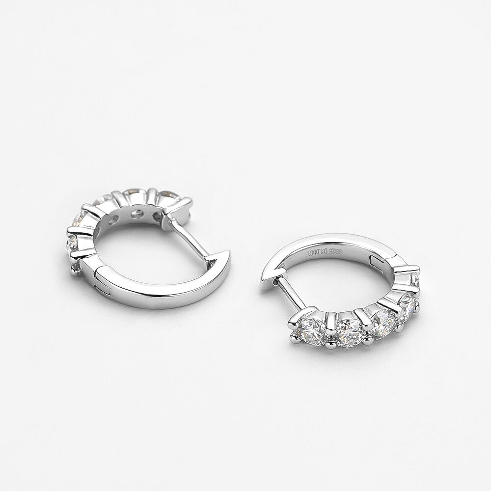 2 Carat Total Moissanite D Color VVS1 Platinum Plated 925 Sterling Silver Hoop Earrings