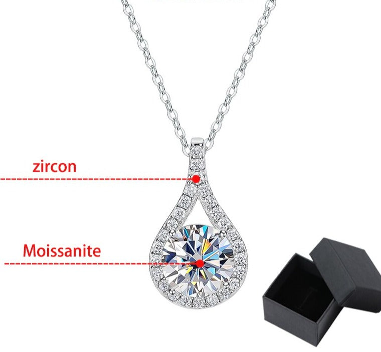 1 Carat to 5 Carat Moissanite D Color VVS1 and Zircon Accent Platinum Plated 925 Sterling Silver Pendant Necklace