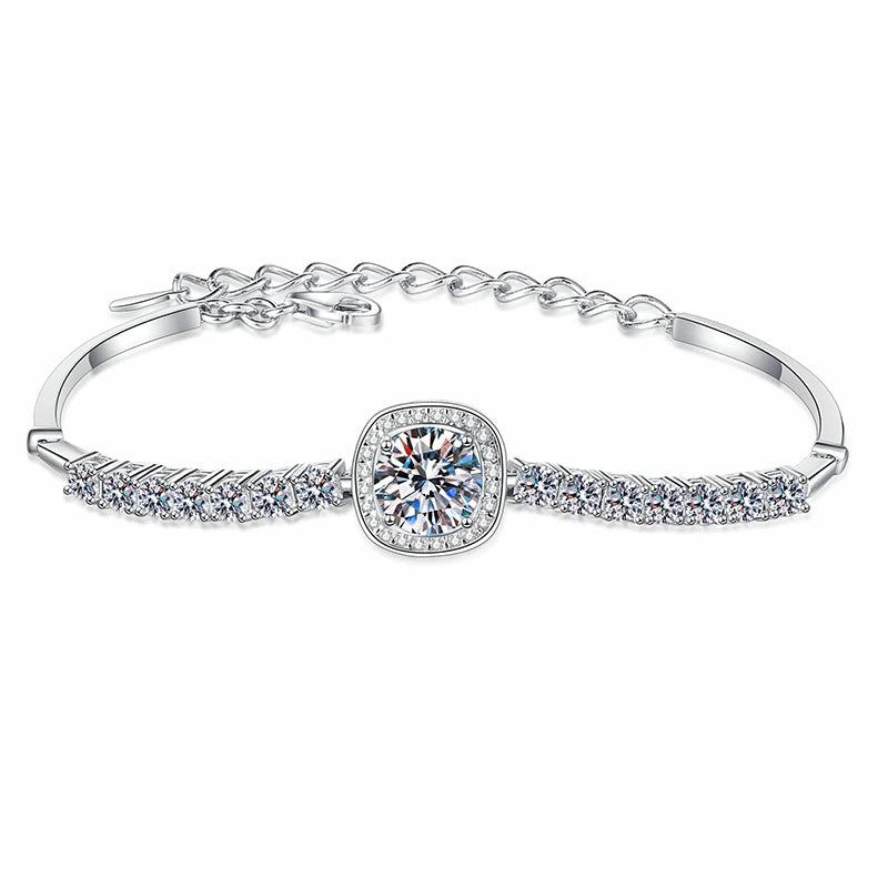2.4 Carats Total Moissanite and Zircon Platinum Plated 925 Sterling Silver Bracelet