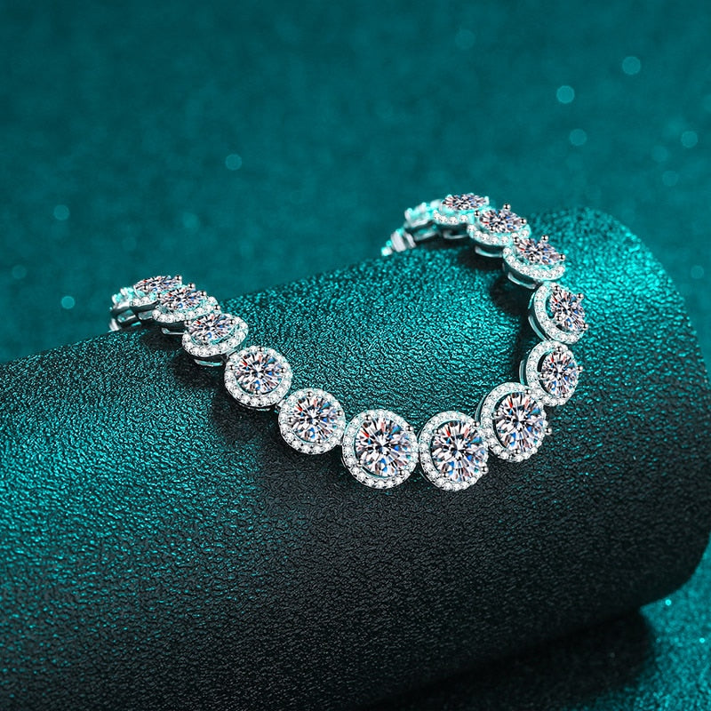 10.4 Carats Total Moissanite and Zircon Accent Rhodium Plated 925 Sterling Silver Bracelet