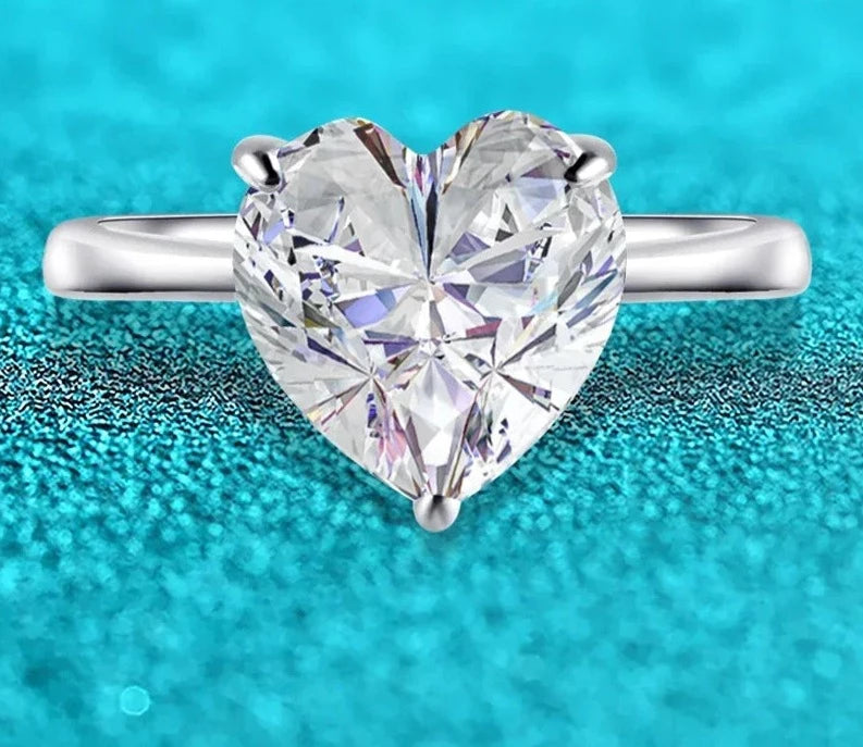 4 Carats Heart Moissanite 18K White Gold Plated 925 Sterling Silver Engagement Ring