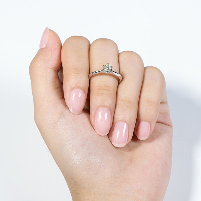 0.5 Carat Moissanite Platinum Plated 925 Sterling Solitaire Engagement Ring