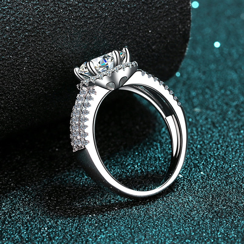 2 Carat to 3 Carat D Color VVS1 Moissanite and Zircon Accent 18K White Gold Plated 925 Sterling Ring