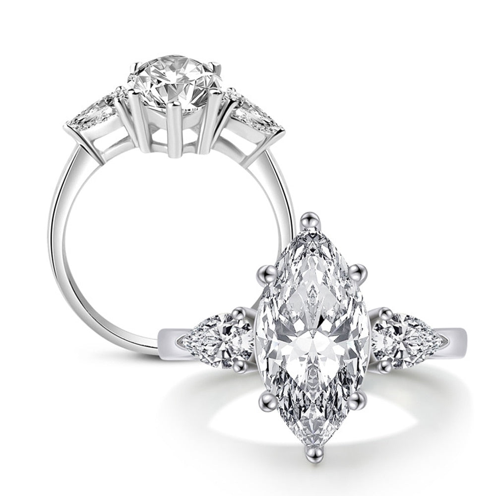 4 Carat Marquise Cut Moissanite and Zircon Platinum Plated 925 Sterling Engagement Ring
