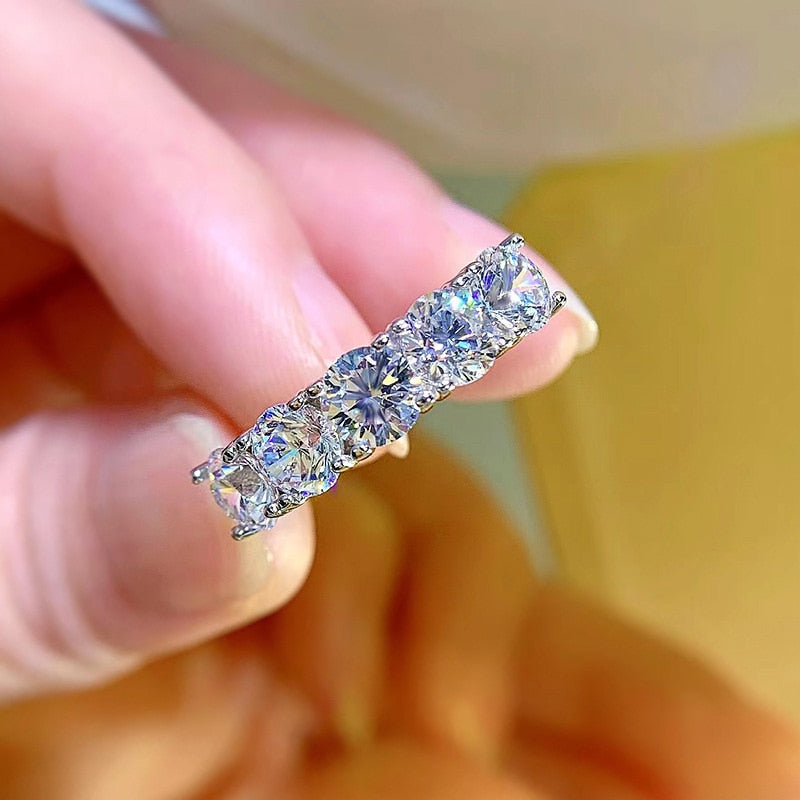 2.5 Carats or 5 Carats Total Moissanite D Color VVS1 18K Gold Plated 925 Sterling 5 Stone Anniversary Band/Ring